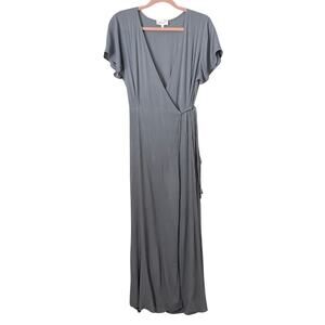 Bohme Dress Womens Medium Gray Maxi Wrap Gauze Short‎ Sleeve Bridesmaid Formal